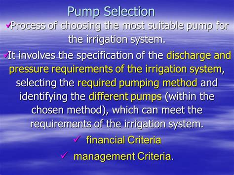 In many cases the answers to these criteria will be helpful to eliminate a particular plastic or an entire family of plastics. . Pump selection criteria ppt